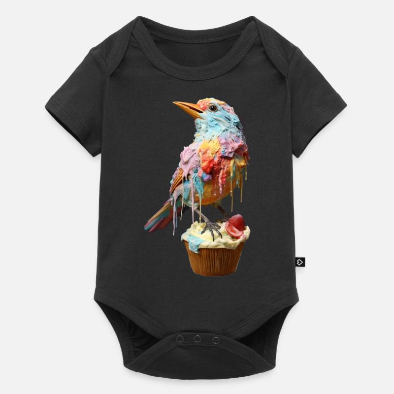 Oiseau crème glacée sur cupcake - Body à manches courtes Premium Bébé - noir