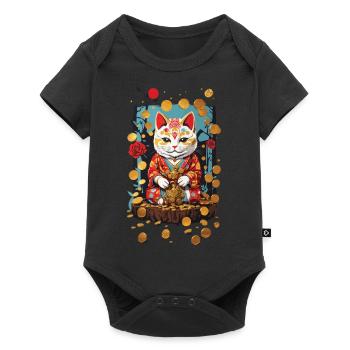 Japanese Lucky Cat Aesthetic Cat Design - Baby Premium short-sleeve bodysuit - black - Front