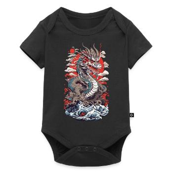 Japanese Dragon Ukiyo-E Style with Kanagawa Wave - Baby Premium short-sleeve bodysuit - black - Front