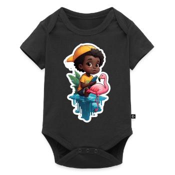 Jeune flamant rose Fan ami cadeau - Body à manches courtes Premium Bébé - noir - Devant