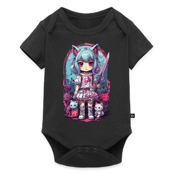 Kawaii samouraï chat fille Anime Otaku Design - Body à manches courtes Premium Bébé - noir - Devant