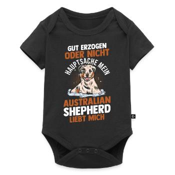 Australian Shepherd Hund Aussie - Baby Premium Kurzarmbody - Schwarz - Vorne