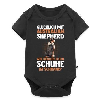 Australian Shepherd Hund Aussie - Baby Premium Kurzarmbody - Schwarz - Vorne