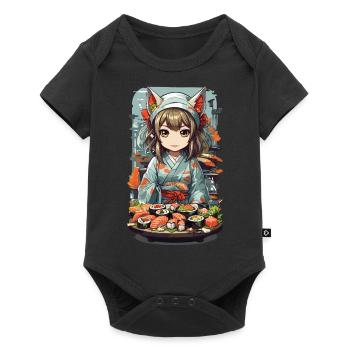 Kawaii Anime Sushi Master with Cat Ears - Baby Premium short-sleeve bodysuit - black - Front