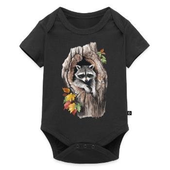 Niedlicher Waschbär in hohlem Baum für einen - Baby Premium Kurzarmbody - Schwarz - Vorne