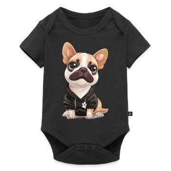 Niedliche Bulldogge Mops Hund - Baby Premium Kurzarmbody - Schwarz - Vorne