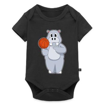 Nilpferd Basketballspieler Basketball - Baby Premium Kurzarmbody - Schwarz - Vorne