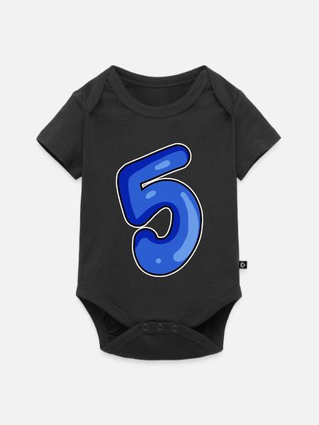 Zahl 5 Nummer Blau - Baby Premium Kurzarmbody - Schwarz