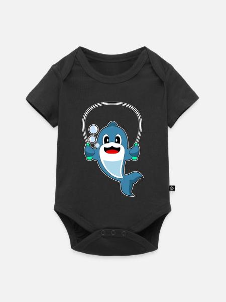 Delfin Seilspringen Springseil Fitness - Baby Premium Kurzarmbody - Schwarz