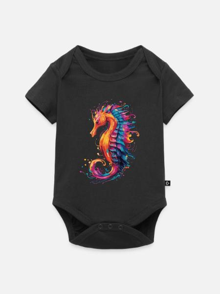 Buntes Seepferdchen - Baby Premium Kurzarmbody - Schwarz