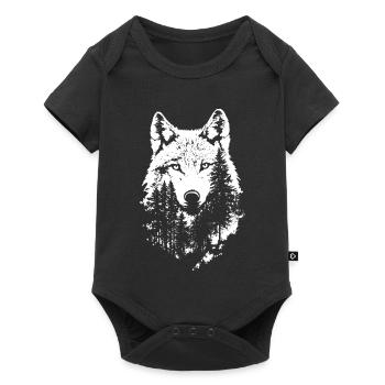 Wolf Face Forest Silhouette - Baby Premium short-sleeve bodysuit - black - Front