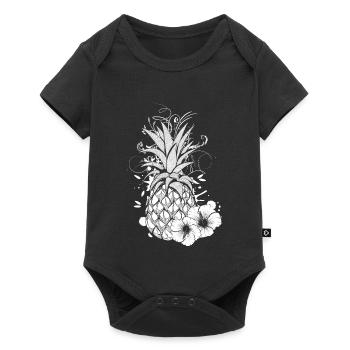 Ananas orné avec une touche florale tropicale - Body à manches courtes Premium Bébé - noir - Devant