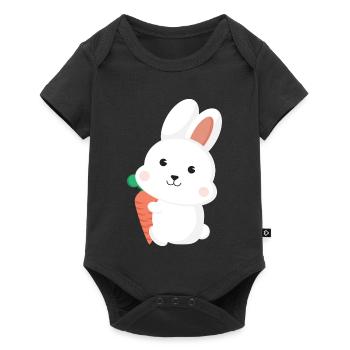 Cute White Bunny Rabbit Holding Carrot Cartoon Art - Baby Premium Kurzarmbody - Schwarz - Vorne