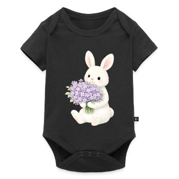 Bunny with lilac illustration - Baby Premium short-sleeve bodysuit - black - Front