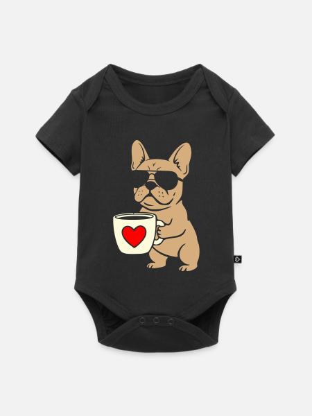 Frenchie Kaffee Flat Design - Baby Premium Kurzarmbody - Schwarz