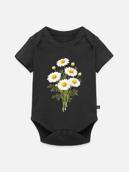 Kamillenblüten Illustration   - Baby Premium Kurzarmbody - Schwarz