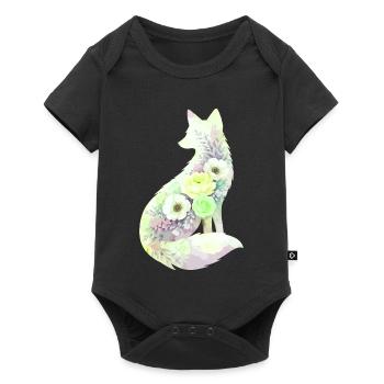 Fuchs Silhouette Aquarell Blumen - Baby Premium Kurzarmbody - Schwarz - Vorne