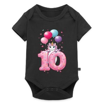 10e anniversaire de la fille Licorne mignonne 10e - Body à manches courtes Premium Bébé - noir - Devant