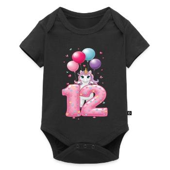 12 Years Girl Cute Unicorn 12th Birthday - Baby Premium short-sleeve bodysuit - black - Front