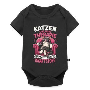 Katzen Sind Meine Therapie Kaffee Mein Antrieb - Baby Premium Kurzarmbody - Schwarz - Vorne