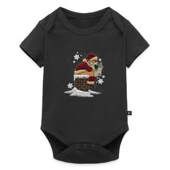 Weihnachtsmann kackt in den Kamin - Baby Premium Kurzarmbody - Schwarz - Vorne