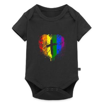 Rainbow Heart with Cross Gay Pride LGBT Christian - Baby Premium short-sleeve bodysuit - black - Front