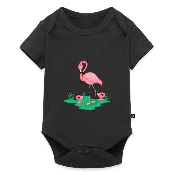 Flamingo Babies Teich Storch Rosa Pink Schilf - Baby Premium Kurzarmbody - Schwarz - Vorne
