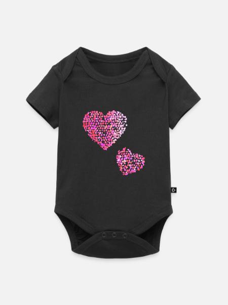 Zwei rosa Herzen - Baby Premium Kurzarmbody - Schwarz