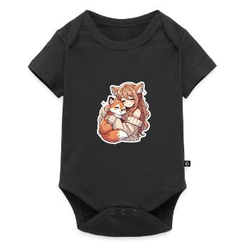 Mädchen mit Fuchs - Baby Premium Kurzarmbody - Schwarz - Vorne