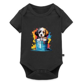 Niedlicher Hund Farbeimer für einen Hundebesitzer - Baby Premium Kurzarmbody - Schwarz - Vorne