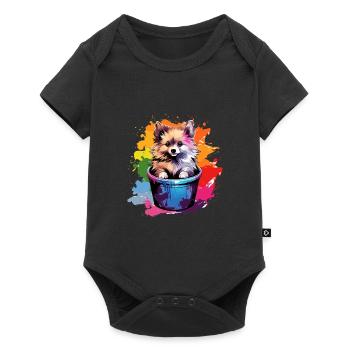 Zwergspitz Niedlicher Pomeranian Hund Farbeimer - Baby Premium Kurzarmbody - Schwarz - Vorne