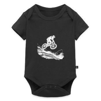 Vététistes avec vélo en bas de la montagne - Body à manches courtes Premium Bébé - noir - Devant