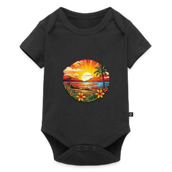 Magical beach by the sea with palm trees and flowers - Baby Premium short-sleeve bodysuit - black - Front