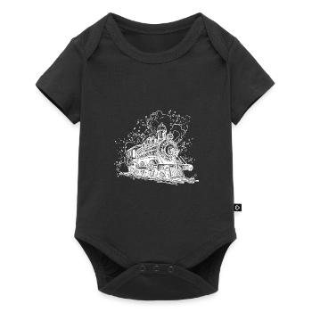 Smoking steam locomotive on tracks under steam - Baby Premium short-sleeve bodysuit - black - Front