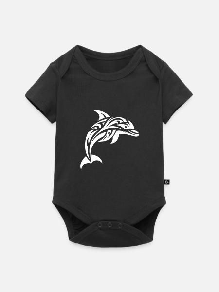 Springender süßer Tattoo Delfin - Baby Premium Kurzarmbody - Schwarz