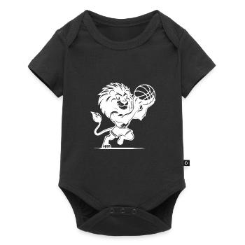 Clever lion with basketball while shooting basket - Baby Premium short-sleeve bodysuit - black - Front