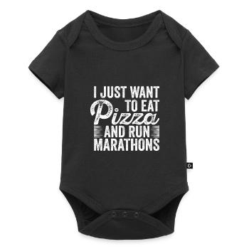 Pizza Und Marathon Läufer Laufen - Baby Premium Kurzarmbody - Schwarz - Vorne