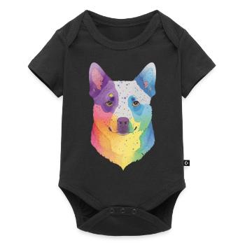 Lächelnder Australischer Rinderhund Blumen - Baby Premium Kurzarmbody - Schwarz - Vorne