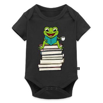 Frog sitting on Book Reading and drinking Coffee - Baby Premium short-sleeve bodysuit - black - Front