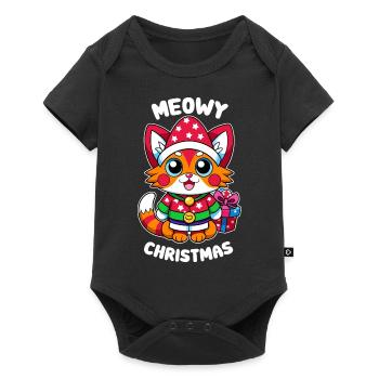 Meowy Christmas - Geschenk mit Katze - Baby Premium Kurzarmbody - Schwarz - Vorne