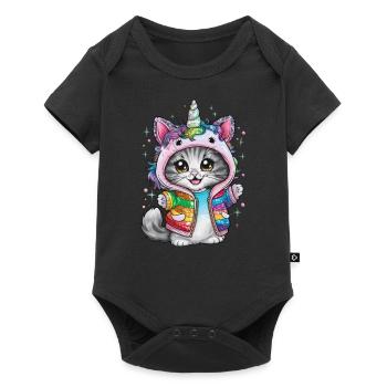 Niedliche Einhorn Katze mit brillanten Farben - Baby Premium Kurzarmbody - Schwarz - Vorne