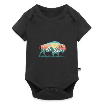 Nature buffalo bison retro mountain 70s 80s silhouette - Baby Premium short-sleeve bodysuit - black - Front