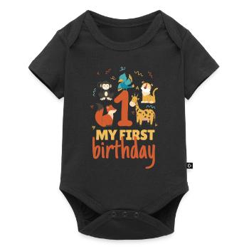1. Geburtstag Tiere Geschenk Baby 1 Jahre Kinder - Baby Premium Kurzarmbody - Schwarz - Vorne