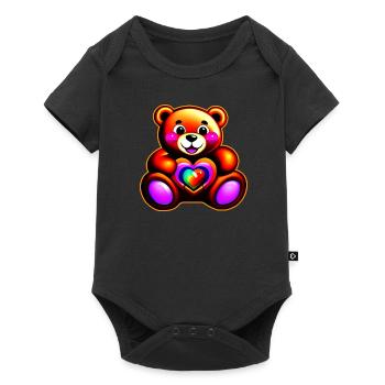 Süßer Teddybär mit Herz in bunt regenbogenfarben - Baby Premium Kurzarmbody - Schwarz - Vorne