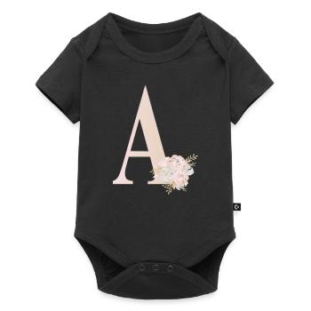 BUCHSTABEN A MIT BLUMEN - Baby Premium Kurzarmbody - Schwarz - Vorne