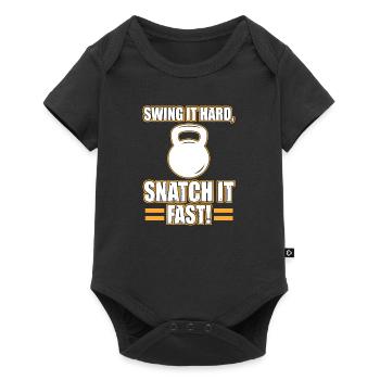 Swing It Hard Snatch It Fast Kettlebell Hanteln - Baby Premium Kurzarmbody - Schwarz - Vorne
