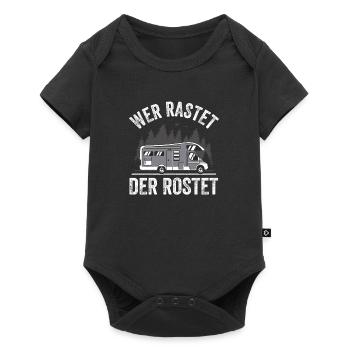 Wer Rastet Der Rostet Zuhause Rollt Camper - Baby Premium Kurzarmbody - Schwarz - Vorne