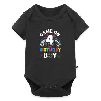 Lasertag Game On 4 Birthday Boy Indoor Laser Tag - Baby Premium short-sleeve bodysuit - black - Front