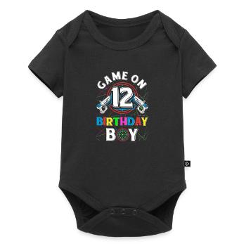 Lasertag Game On 12 Birthday Boy Indoor Laser Tag - Baby Premium short-sleeve bodysuit - black - Front