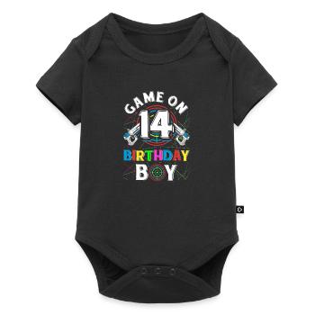 Lasertag Game On 14 Birthday Boy Indoor Laser Tag - Baby Premium short-sleeve bodysuit - black - Front